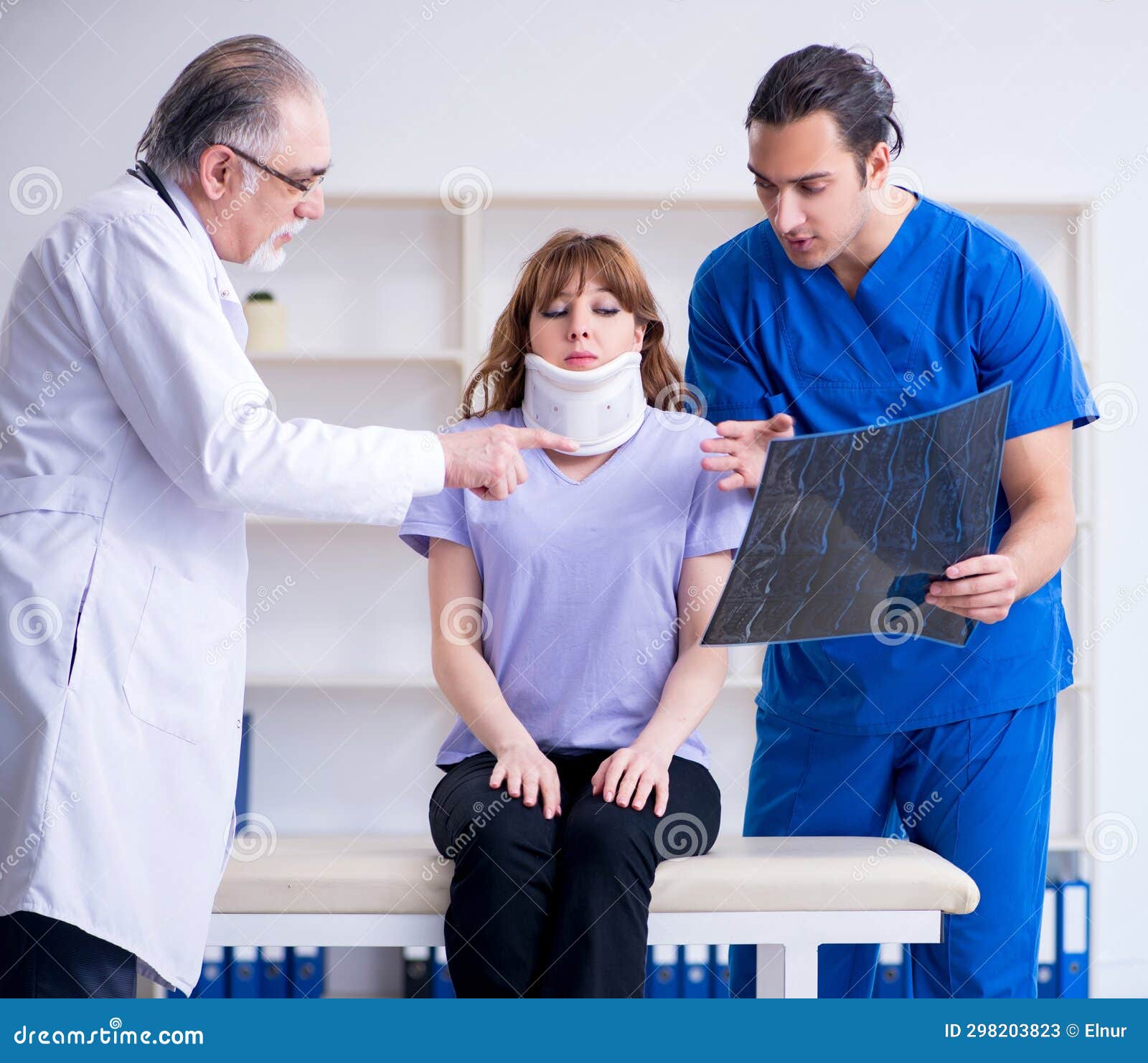 Two Doctors Examining Young Woman Stock Image Image of collar