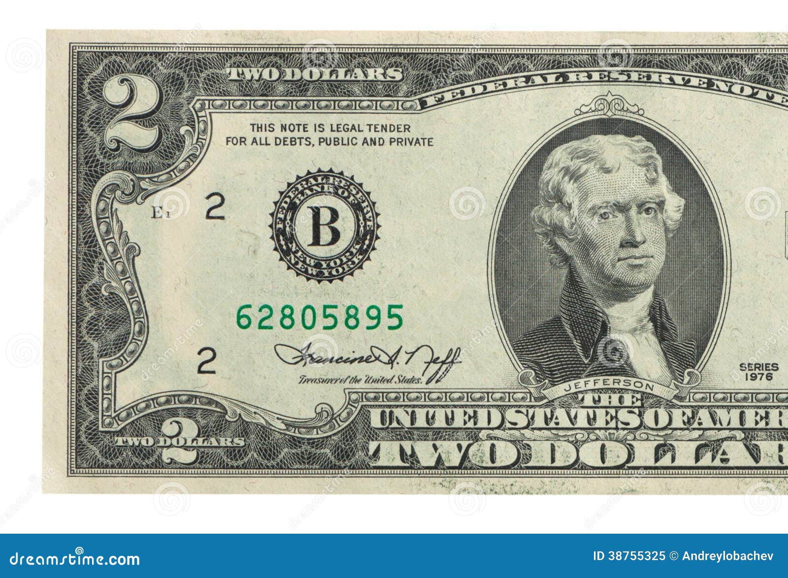 Джефферсон купюра. Два доллара. Несколько долларов. 2 Доллара 1776 года.
