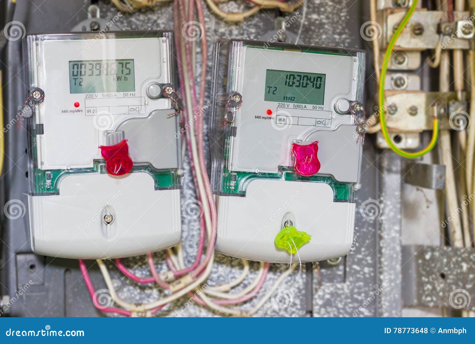 Two Domestic Digital Electricity Meter, Mounted in Distribution Stock