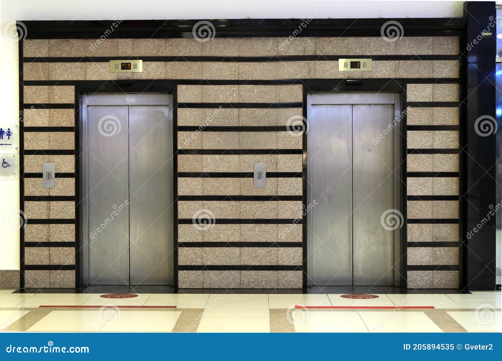 Two Elevator Doors. Elevator Platform in Business Center or Apartment Complex Stock Image