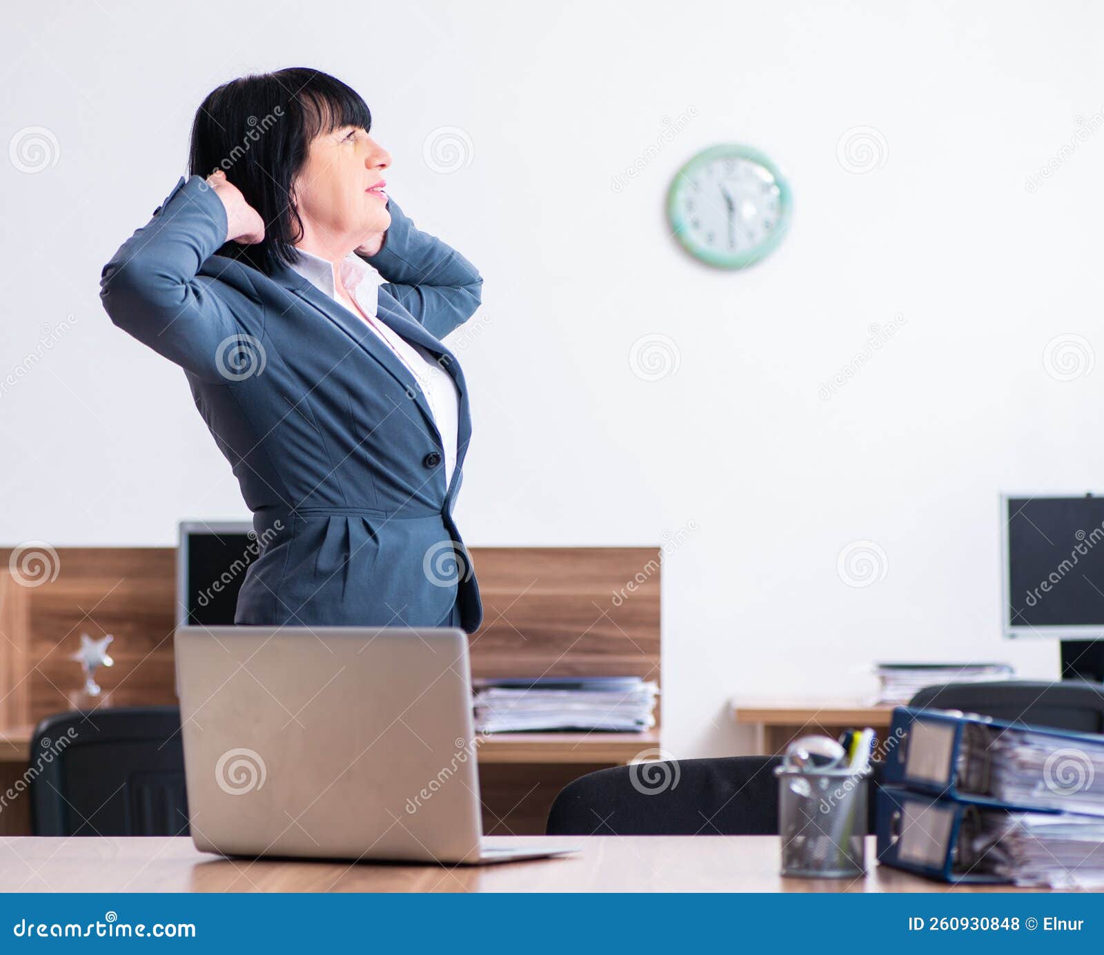 Two Employees Doing Sport Exercises in the Office Stock Photo Image