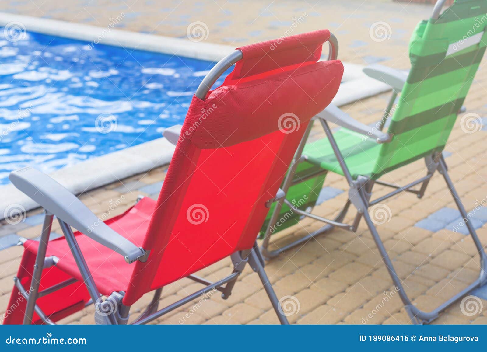 Two Empty Deck Chairs at the Pool Stock Photo Image of lifestyle