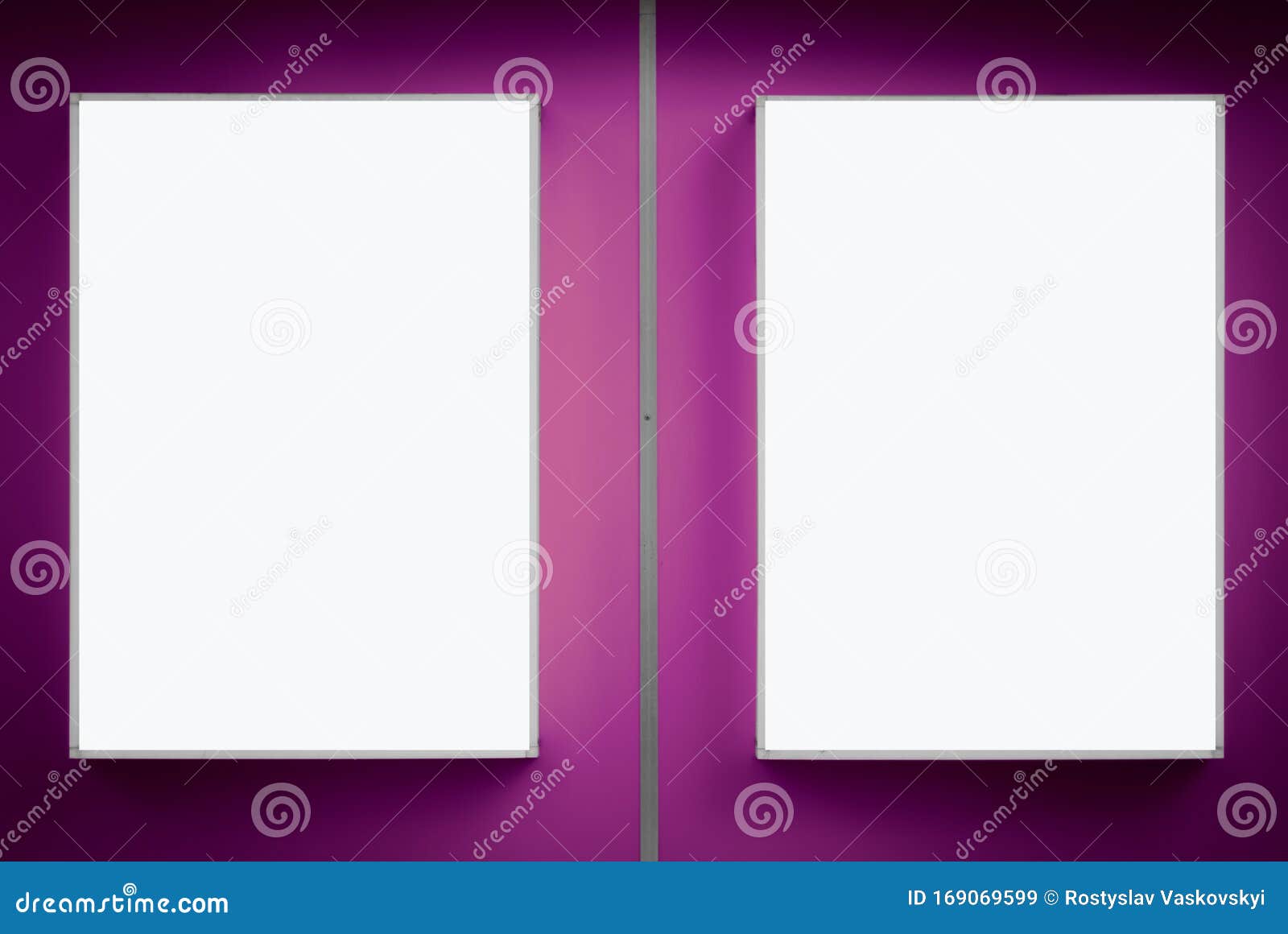 two empty lightboxes on the wall