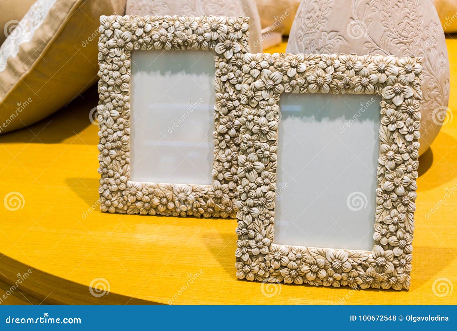 Two Empty Photo Frames on Table Stock Photo Image of vase, blank
