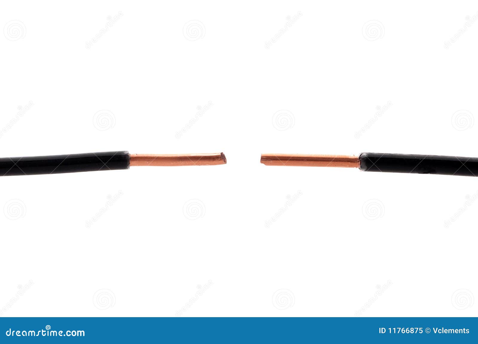 Two Ends of Black Wire Facing Each Other on White Stock Image Image