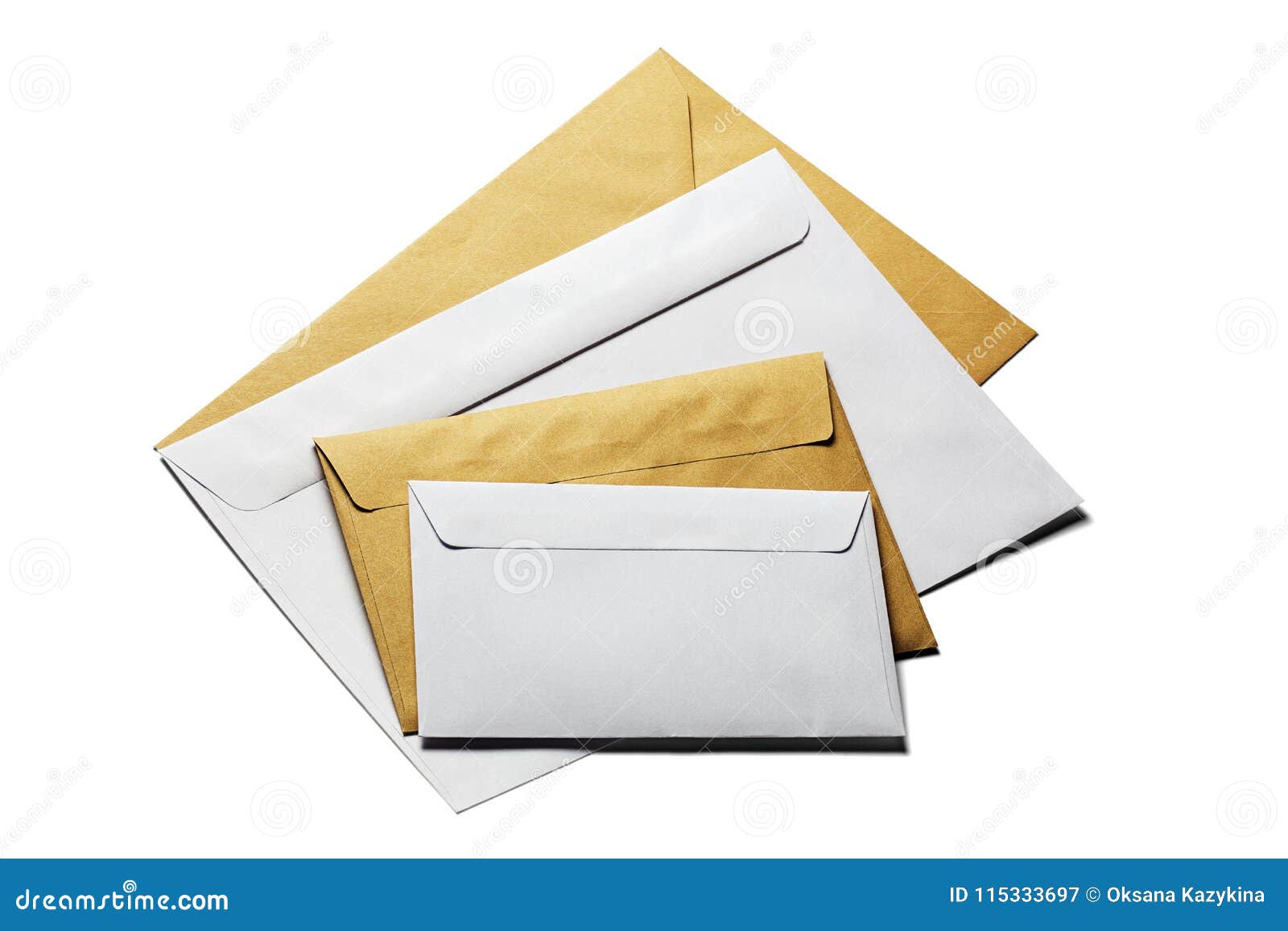 Two Envelopes In White And Kraft Paper On Isolated White Background