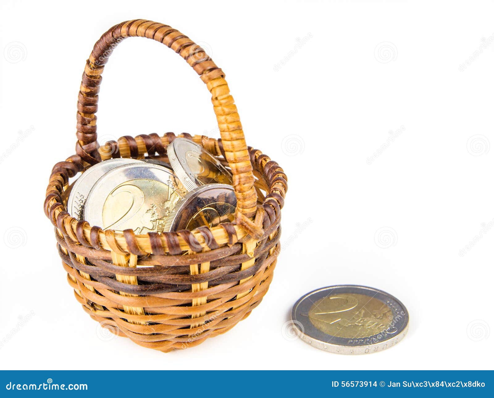 Two Euro Coins in Wicker Basket Stock Photo Image of inflation