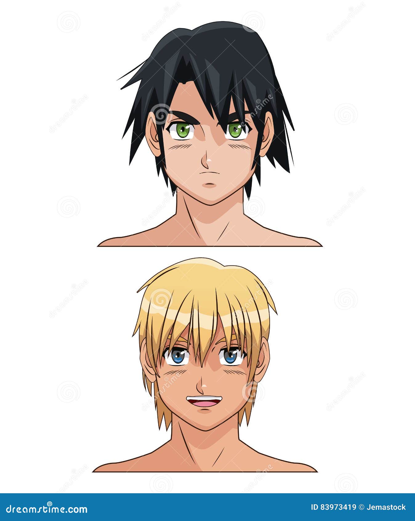 Two Face Anime Male Cartoon Stock Vector - Illustration of romance,  postcard: 83973419