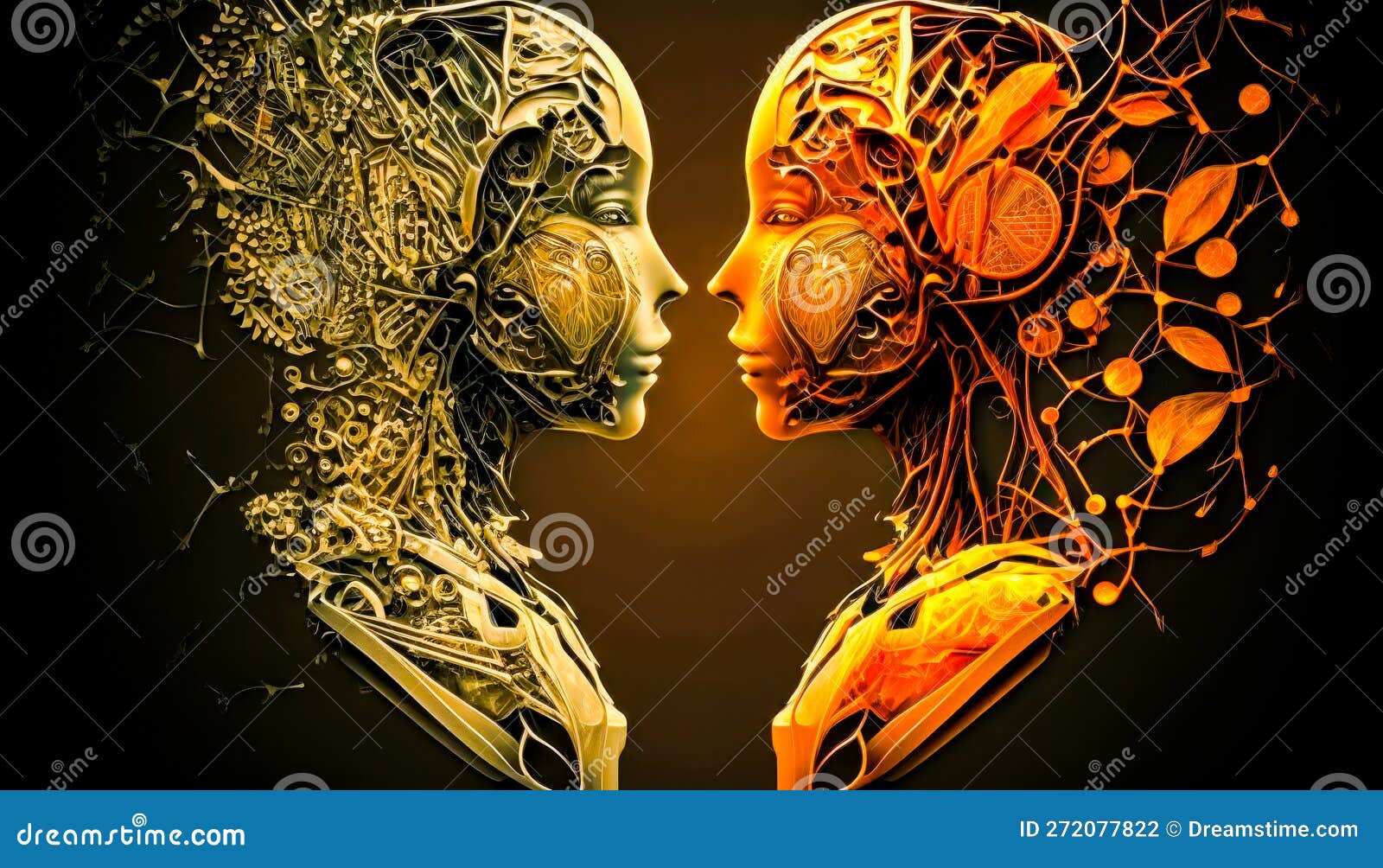 AI and person illustration generative ai art, two faces of person