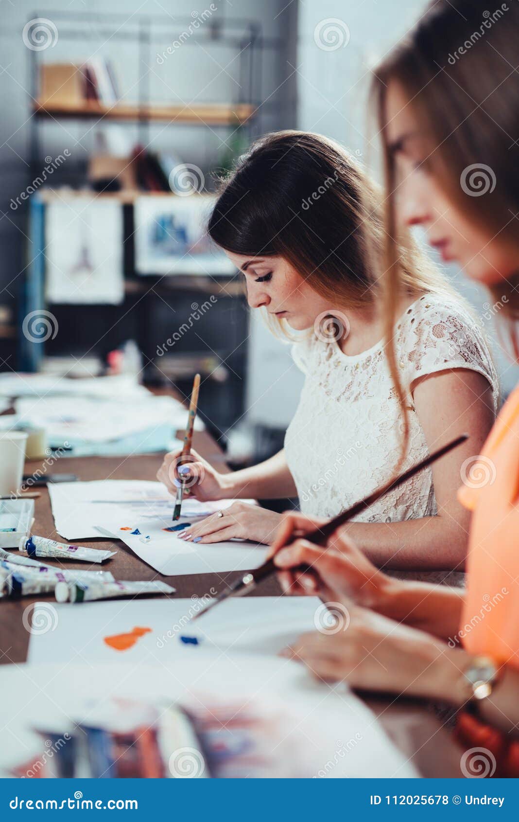 Female Friends Attending Painting Workshop Together Stock Photo - Image ...