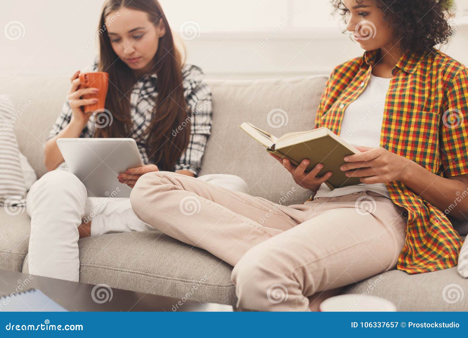 These girls are having fun in the reading room