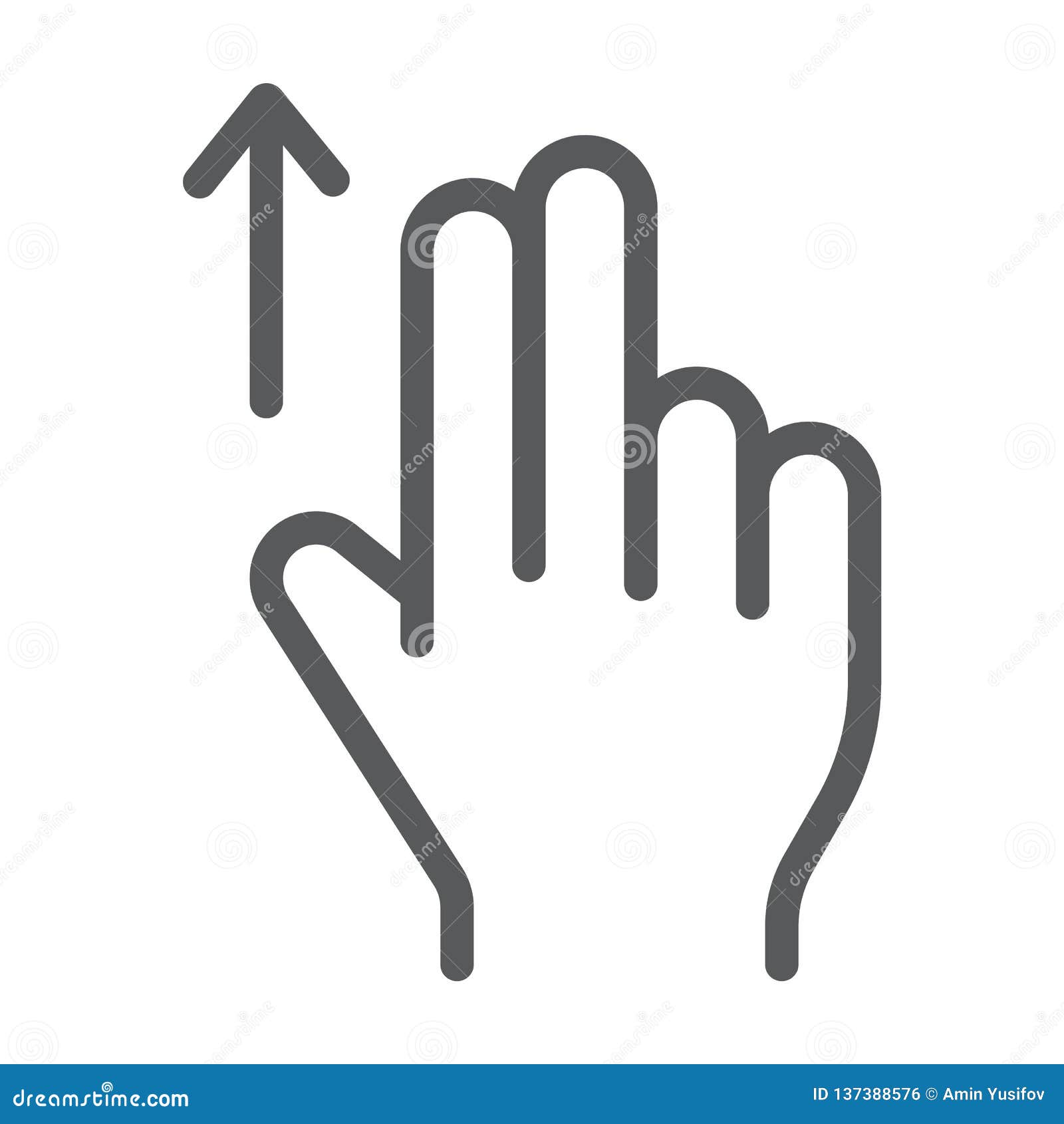 Two Finger Drag Up Line Icon, Gesture and Hand, Flick Sign, Vector