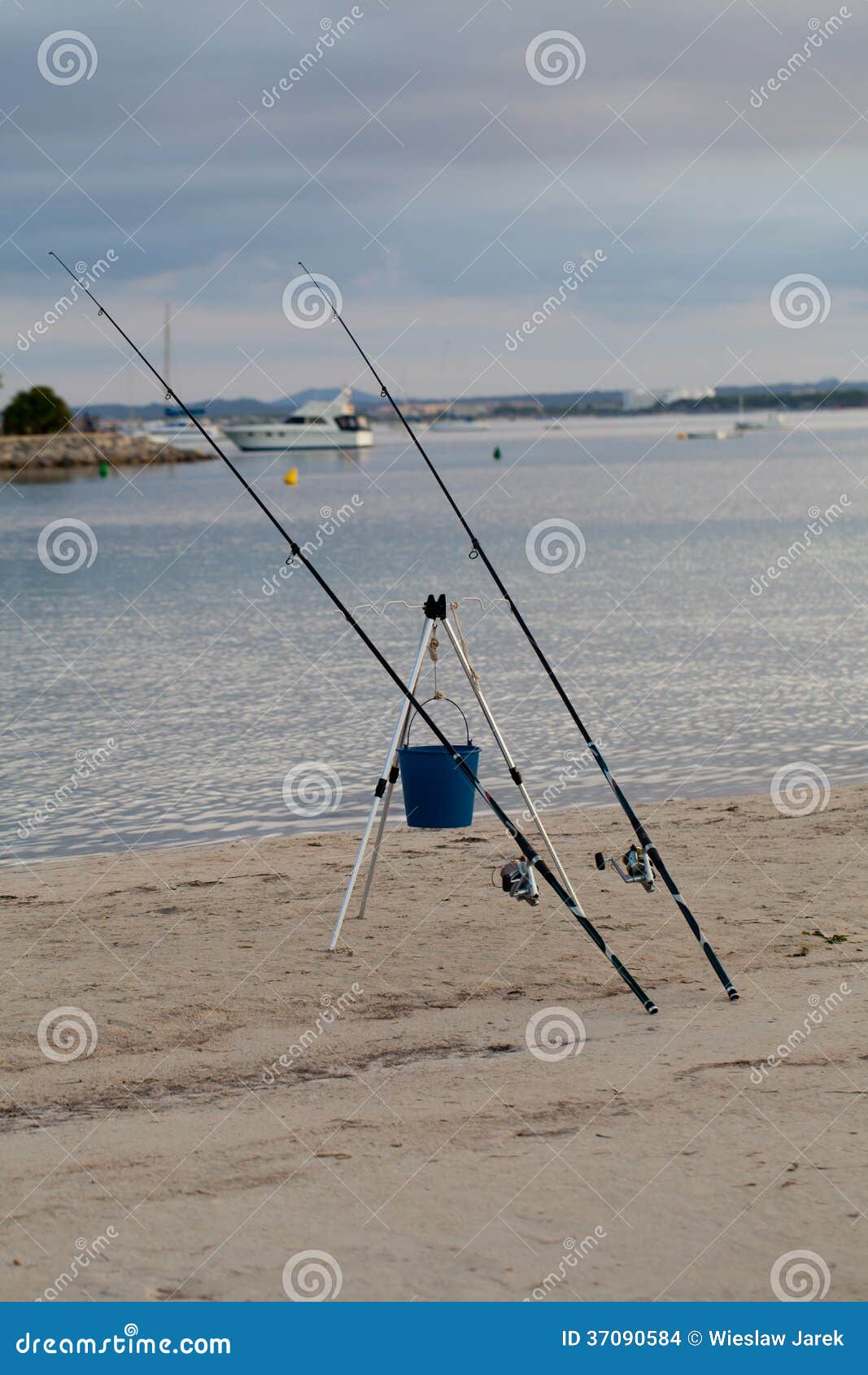 Two Fishing Rods at the Beach Stock Photo Image of equipment, fish