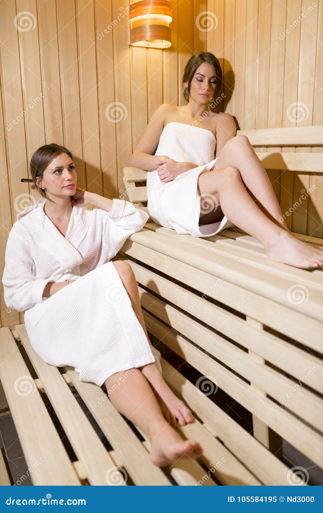 Two Beautiful Women Relaxing In A Sauna Stock Image Image Of Pleasure Female