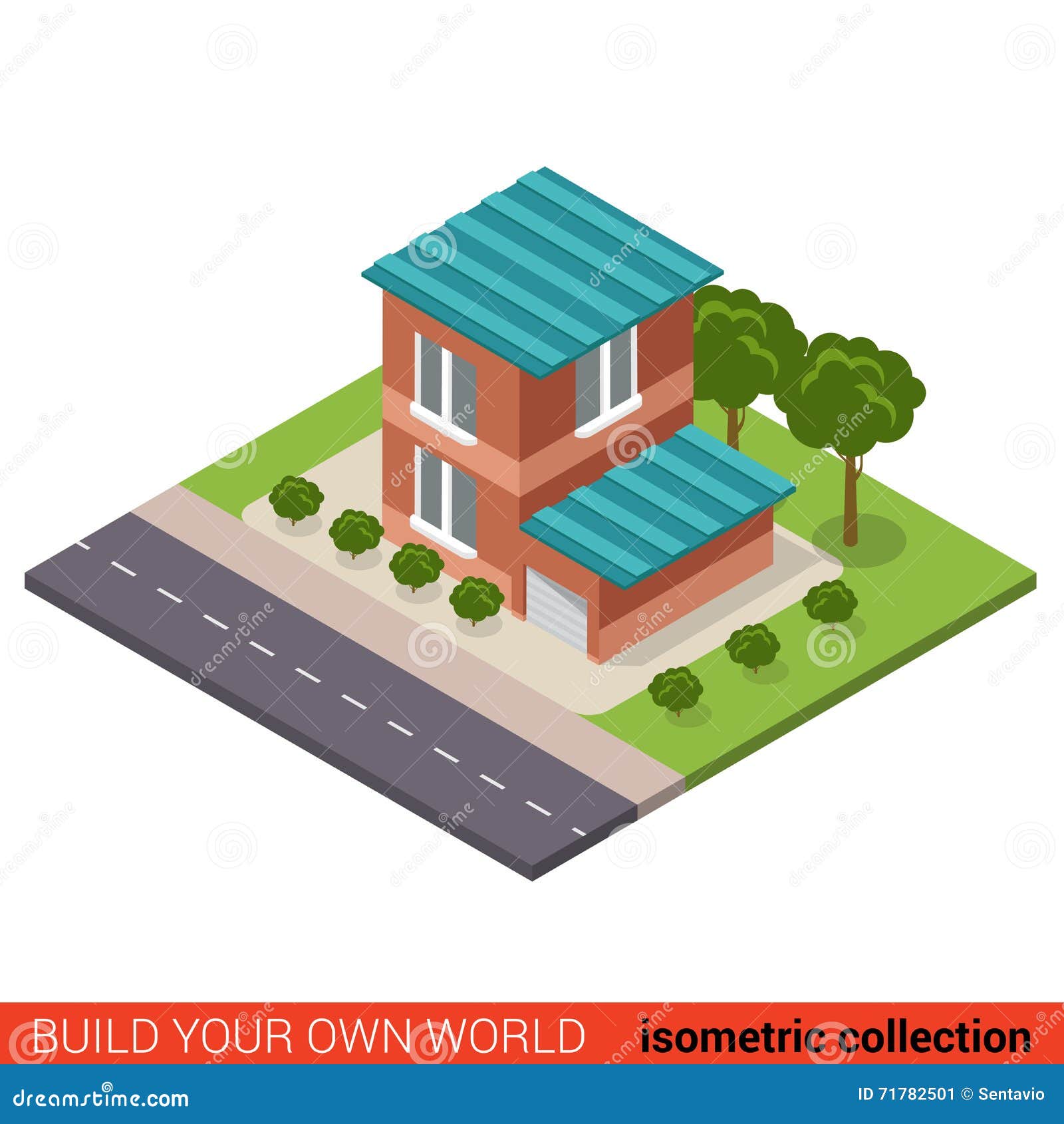 two floor building block with garage - 3d architecture