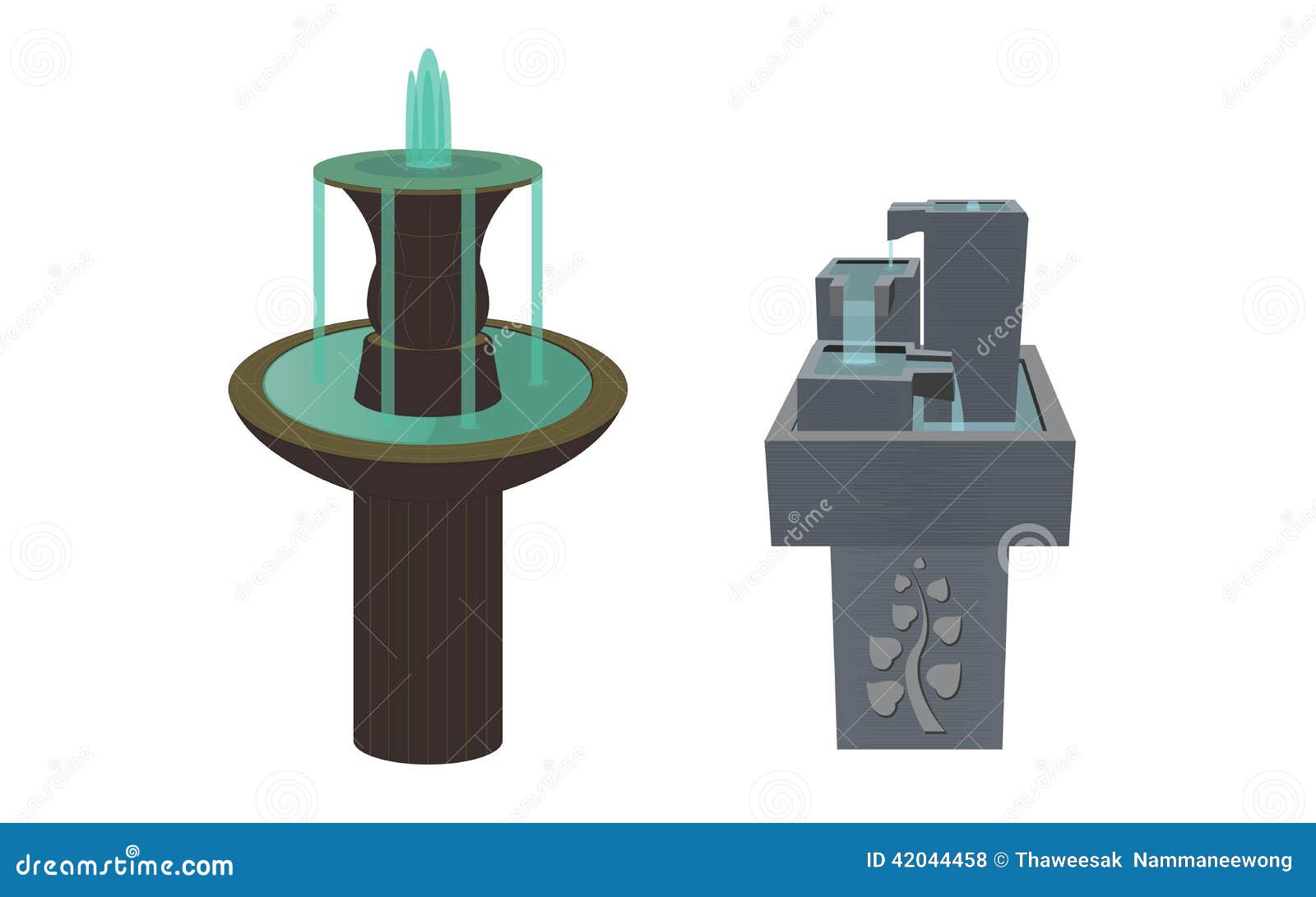 The Two Fountains of Antique and Modern Stock Vector Illustration of