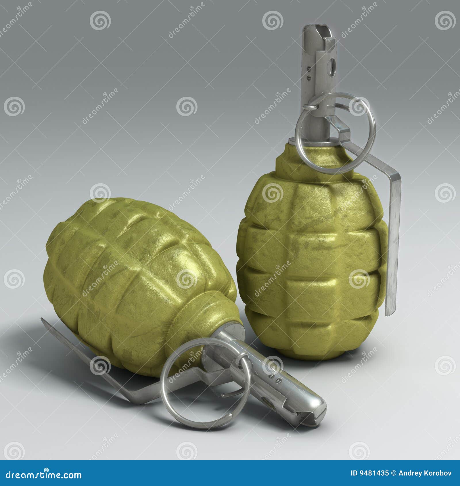 two fragmentation hand grenades on light surface