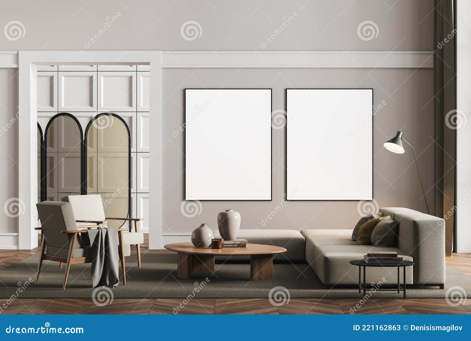 Two Framed Mockup Posters in Villa Living Room Design Interior, Beige ...