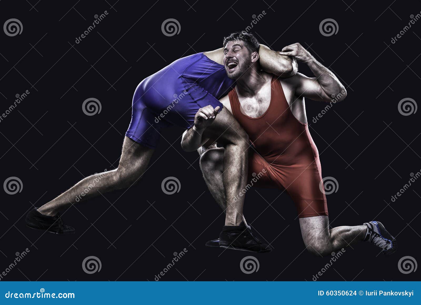Two Freestyle Wrestlers in Action Stock Photo