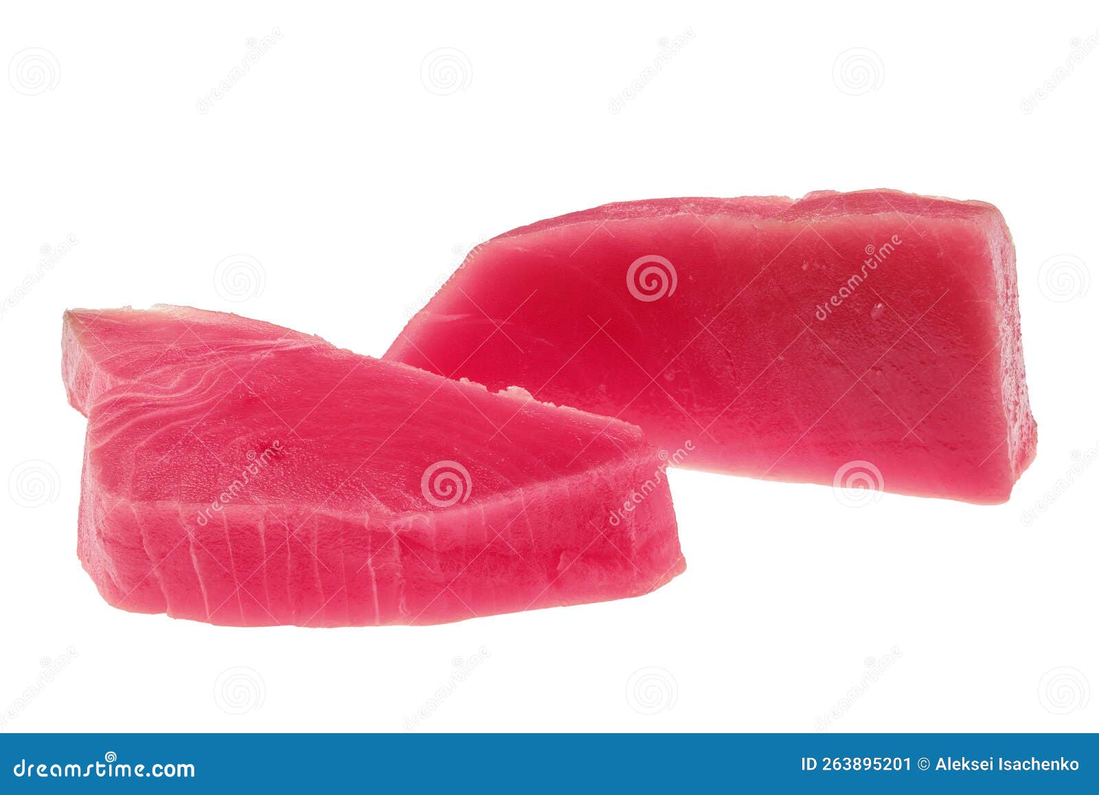 Two Fresh Raw Tuna Slices Isolated on White Background Stock Image