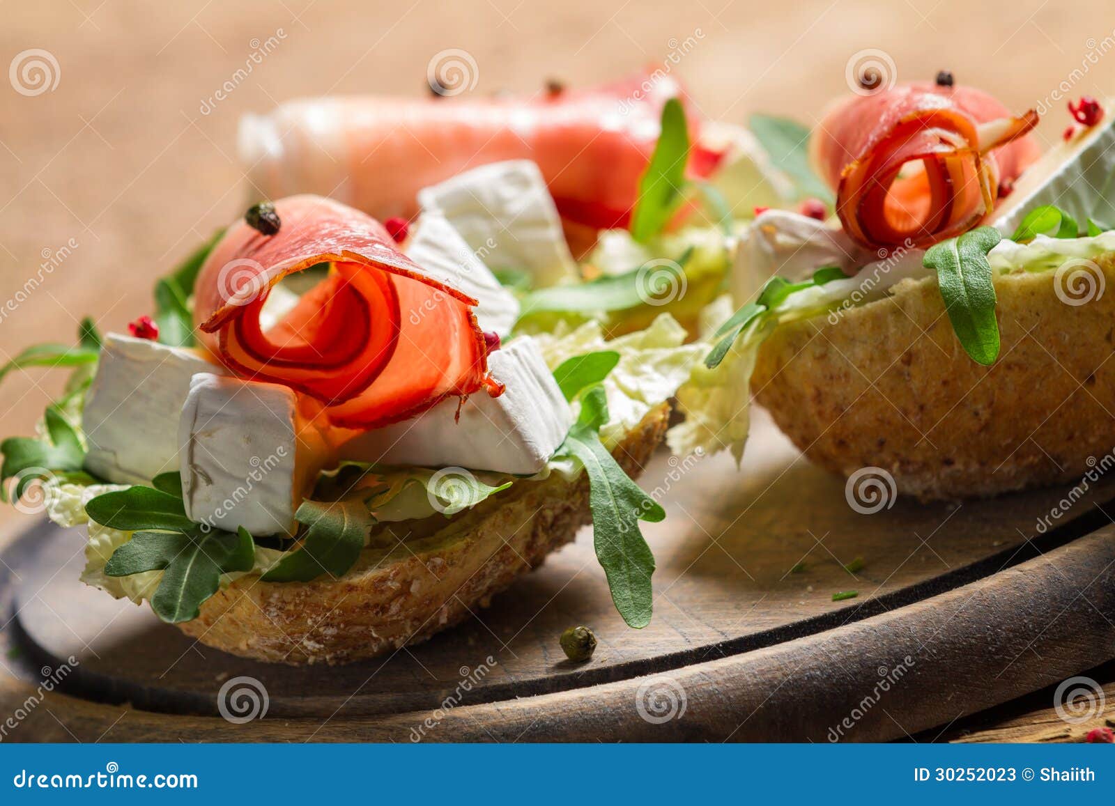 Two Fresh Sandwiches Made of Parma Ham and Brie Cheese Stock Image