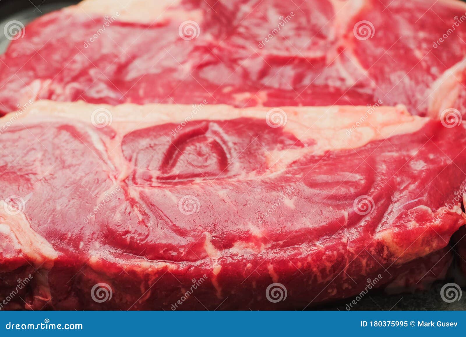Two Fresh Strip Loin Steaks, Close Up, Selective Focus Stock Image