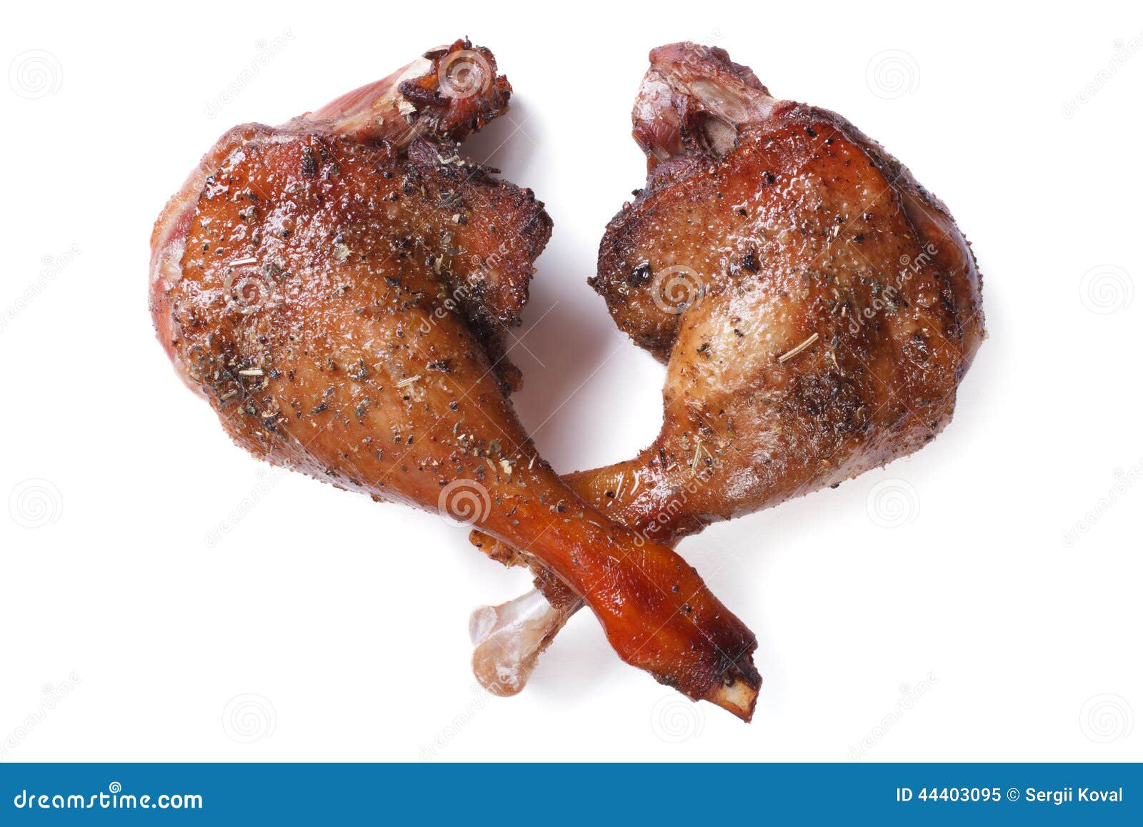 Two Fried Duck Legs Isolated on White Close Up Horizontal Stock Image