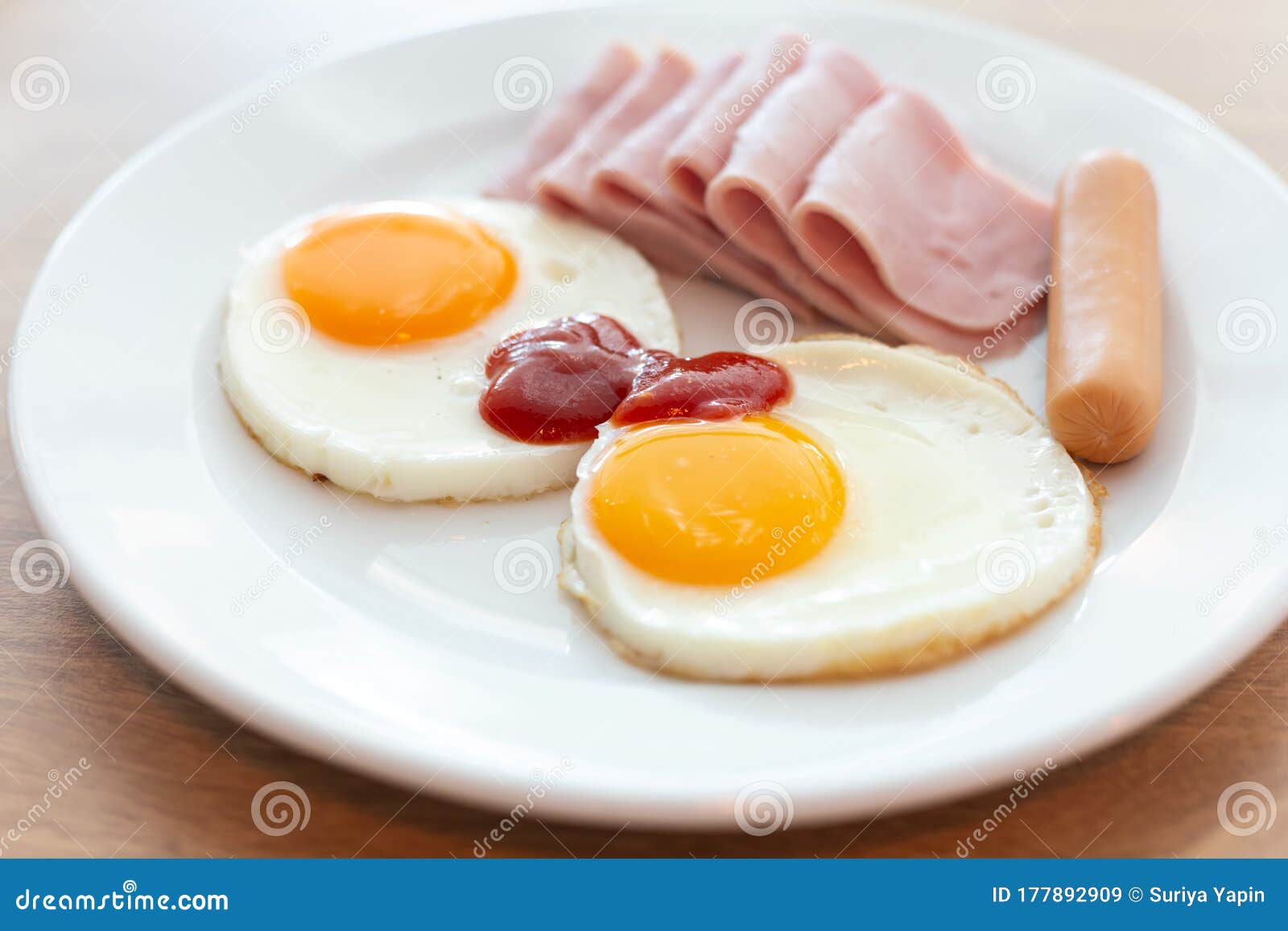 Two Fried Eggs and Sausage for Healthy Breakfast Stock Image Image of