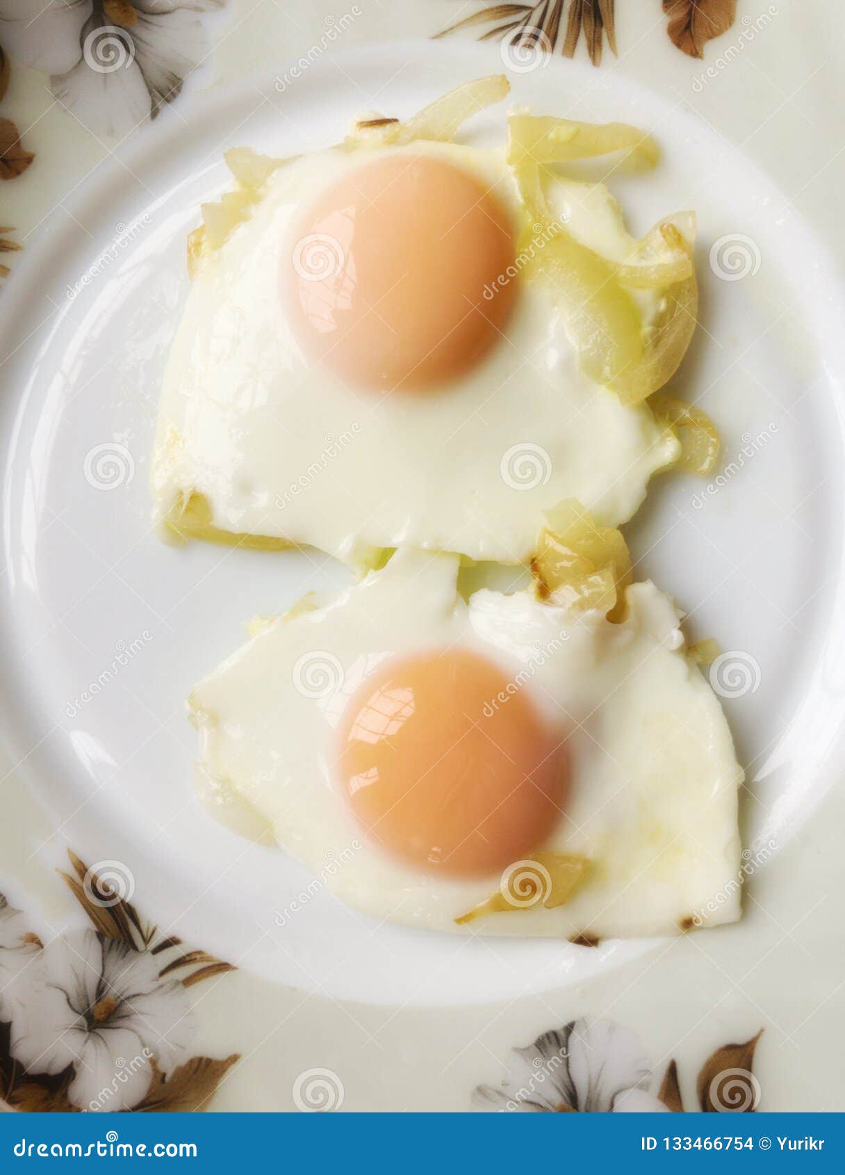 Two Fried with Onions Eggs on a Plate Stock Photo Image of taste