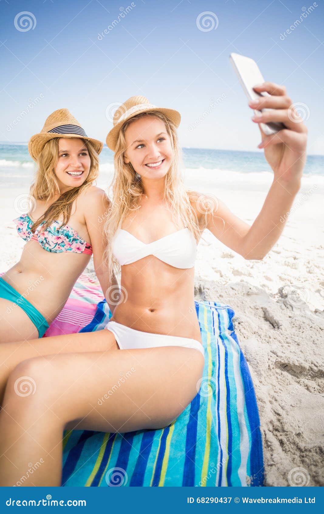 Two Friends In Bikini Taking A Selfie Stock Image Image