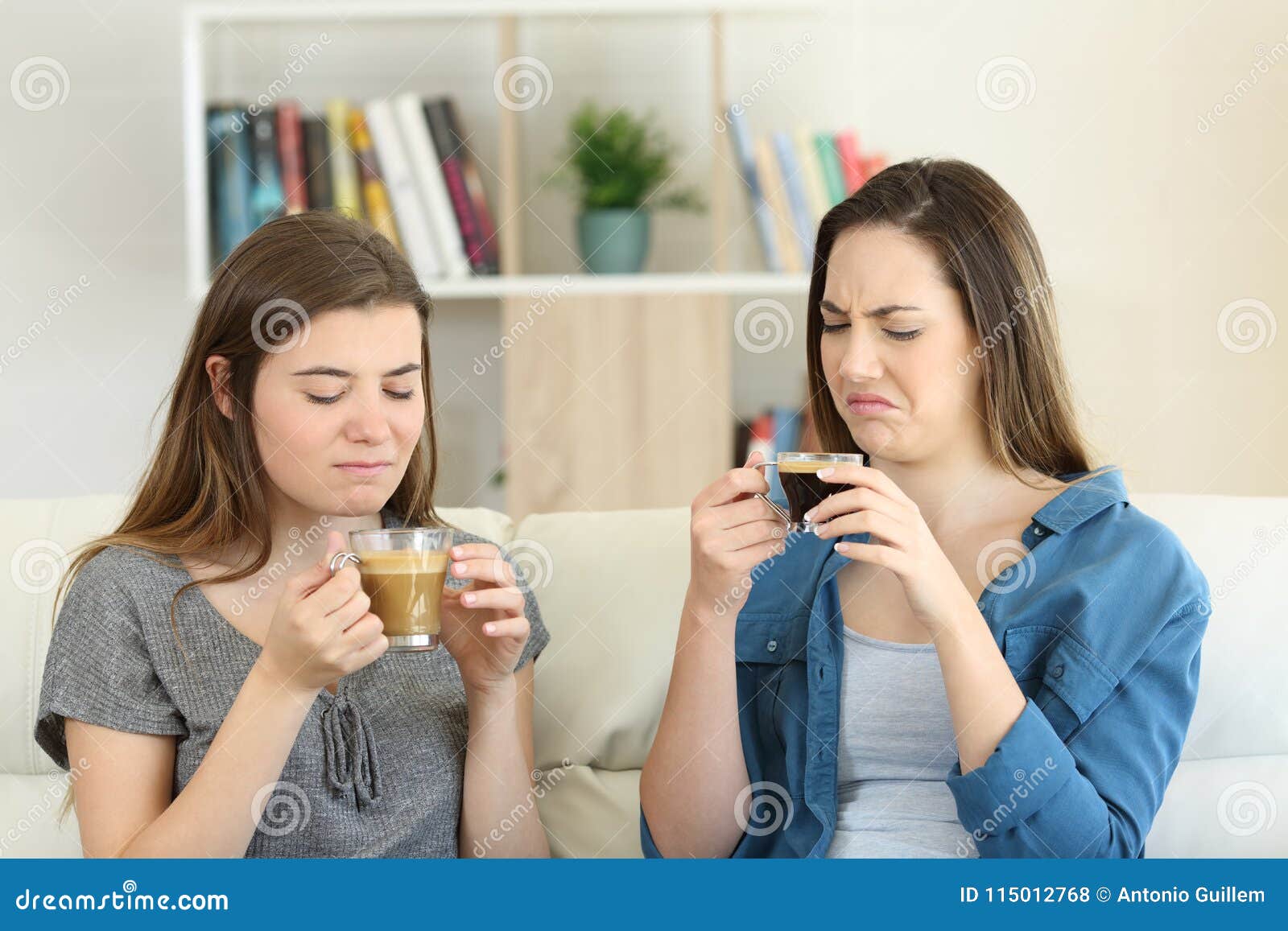 two friends drinking coffee with bad flavour