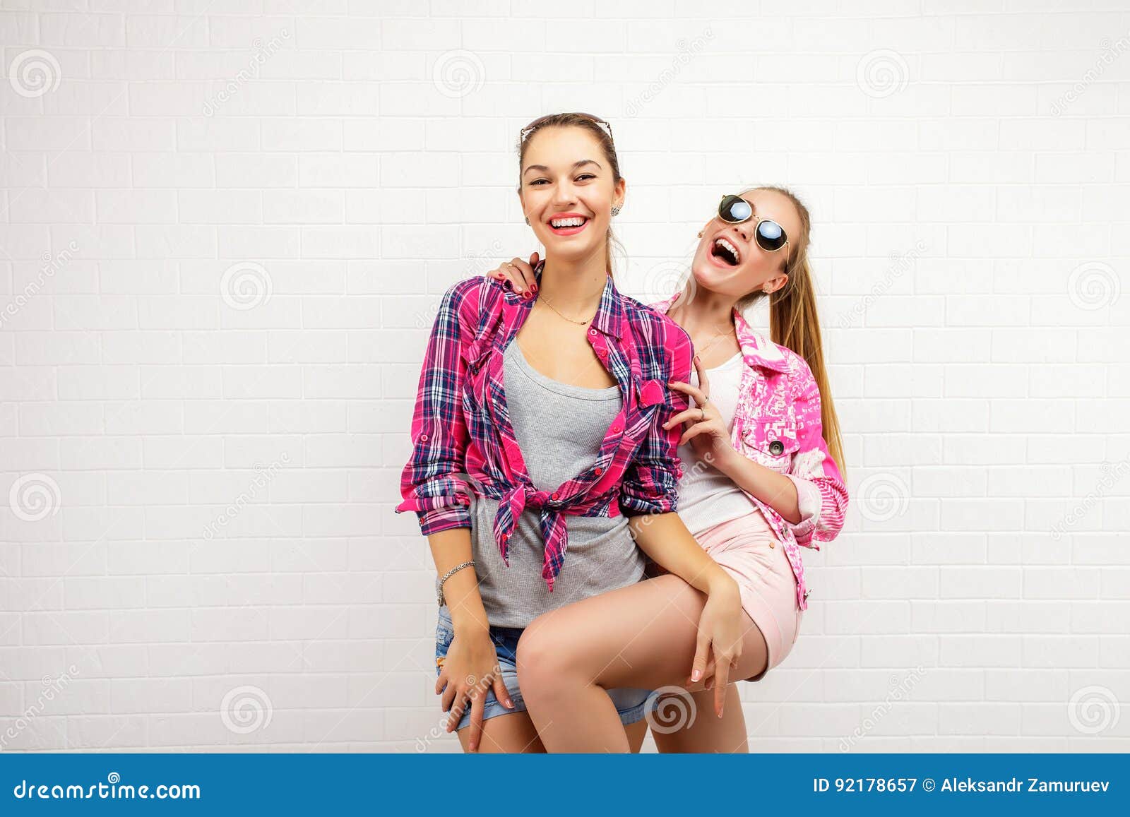 Two Friends Posing. Modern Lifestyle.two Stylish Hipster Girls ...