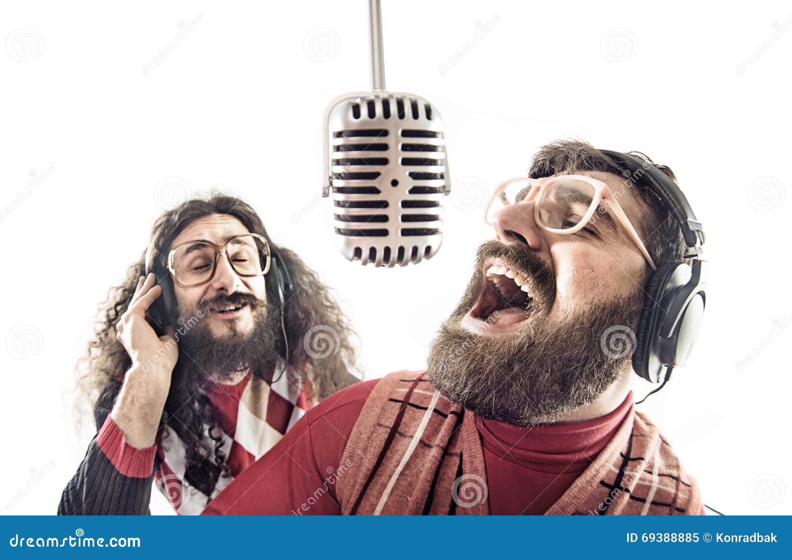 two friends singing a karaoke