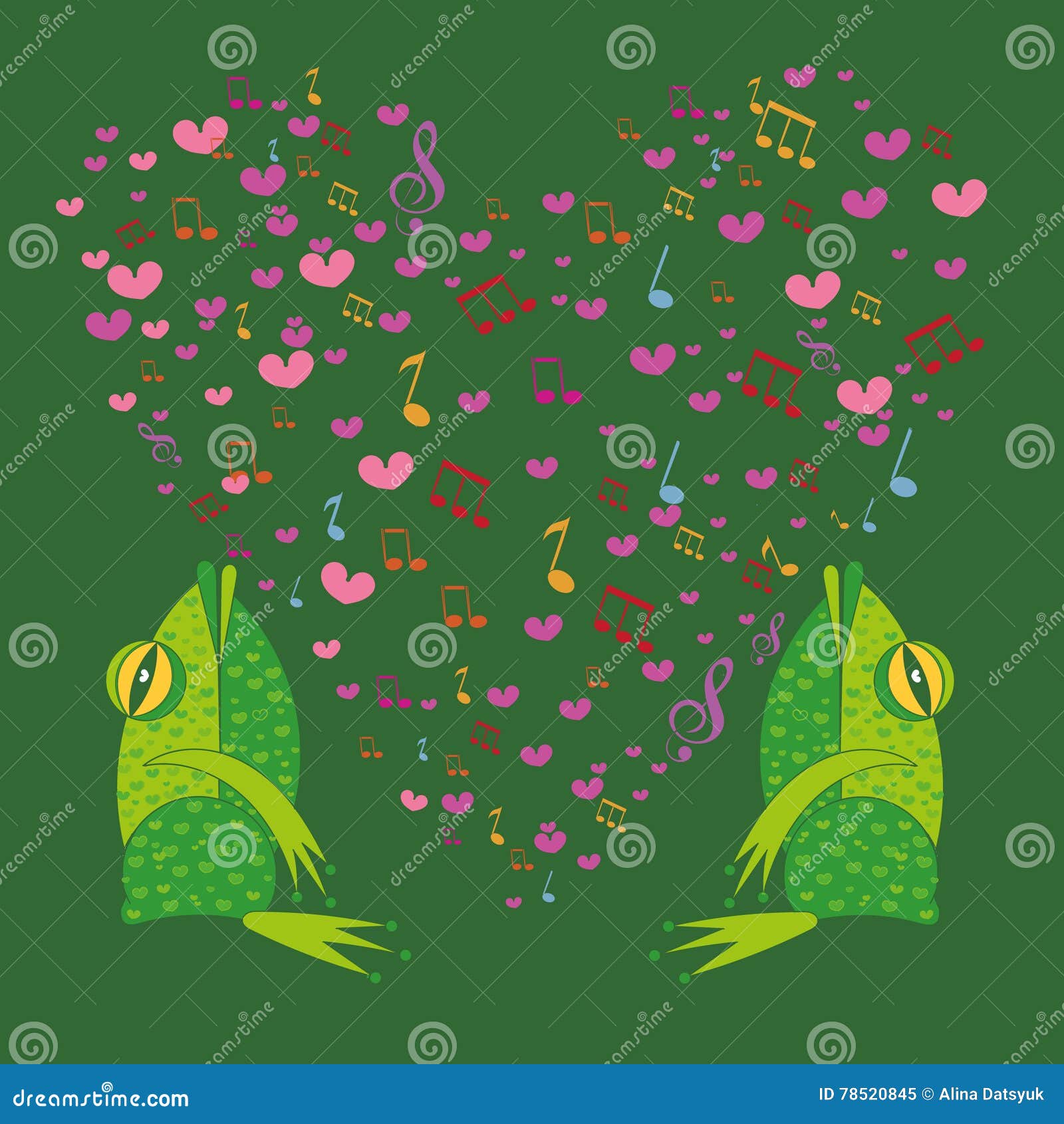 Two Frogs Singing in the Background Heart Stock Illustration