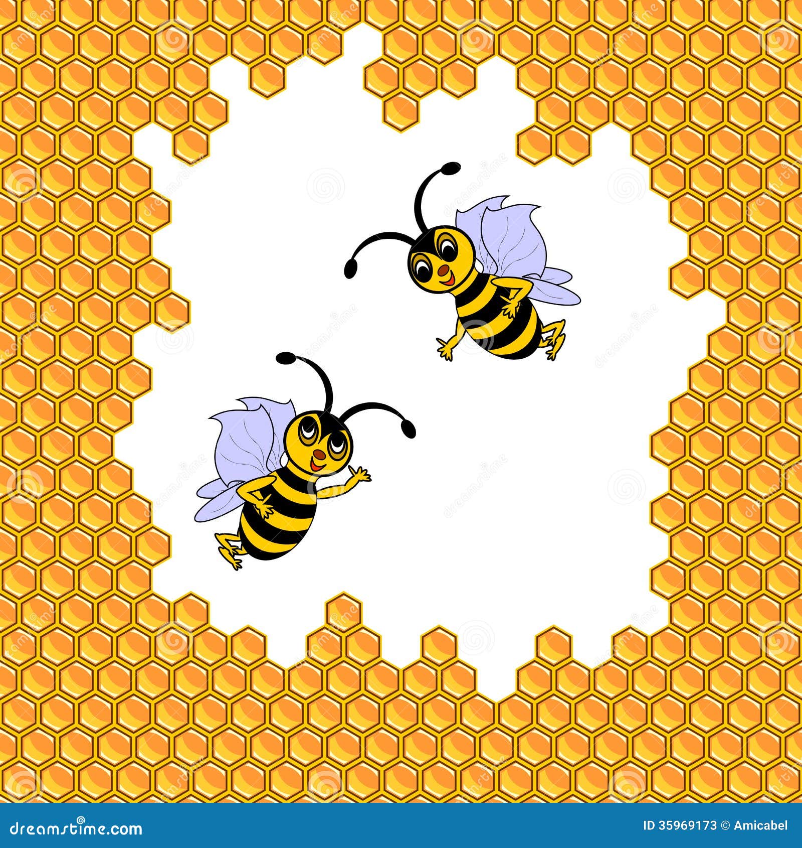 Two Funny Cartoon Bees Surrounded By Honeycombs Stock Photos - Image