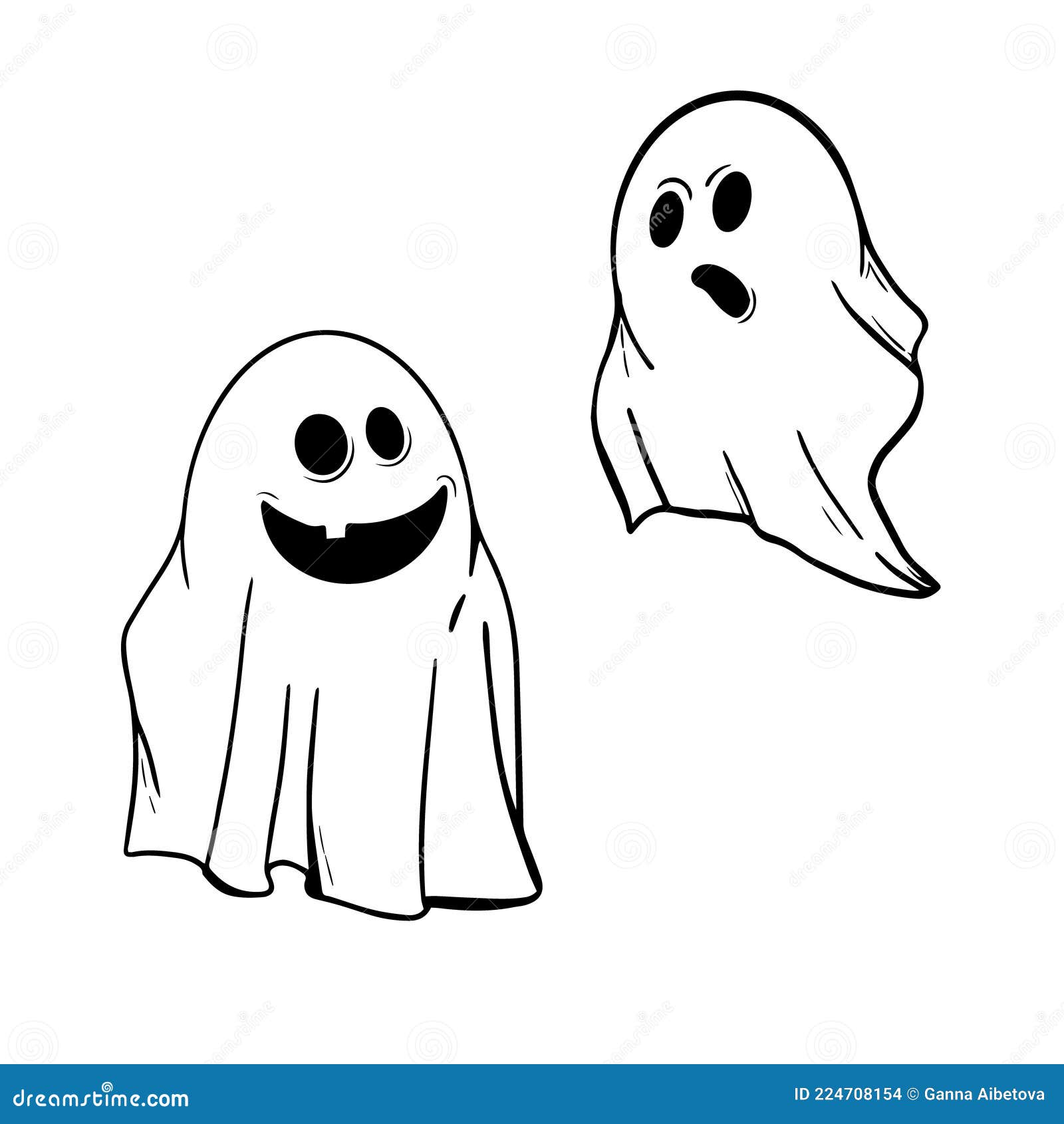 Two Funny Ghosts in Ink on White. Halloween Design Elements. Stock ...