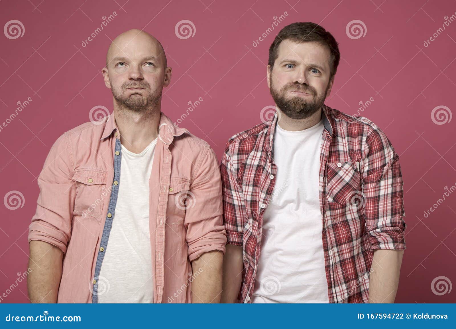 Two Funny Men Puffs Out Cheeks and Make a Silly Grimace. Stock Photo ...