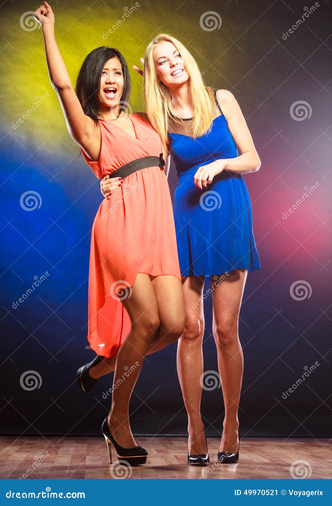 Two Funny Women in Dresses. Stock Image - Image of female, dancing: 49970521