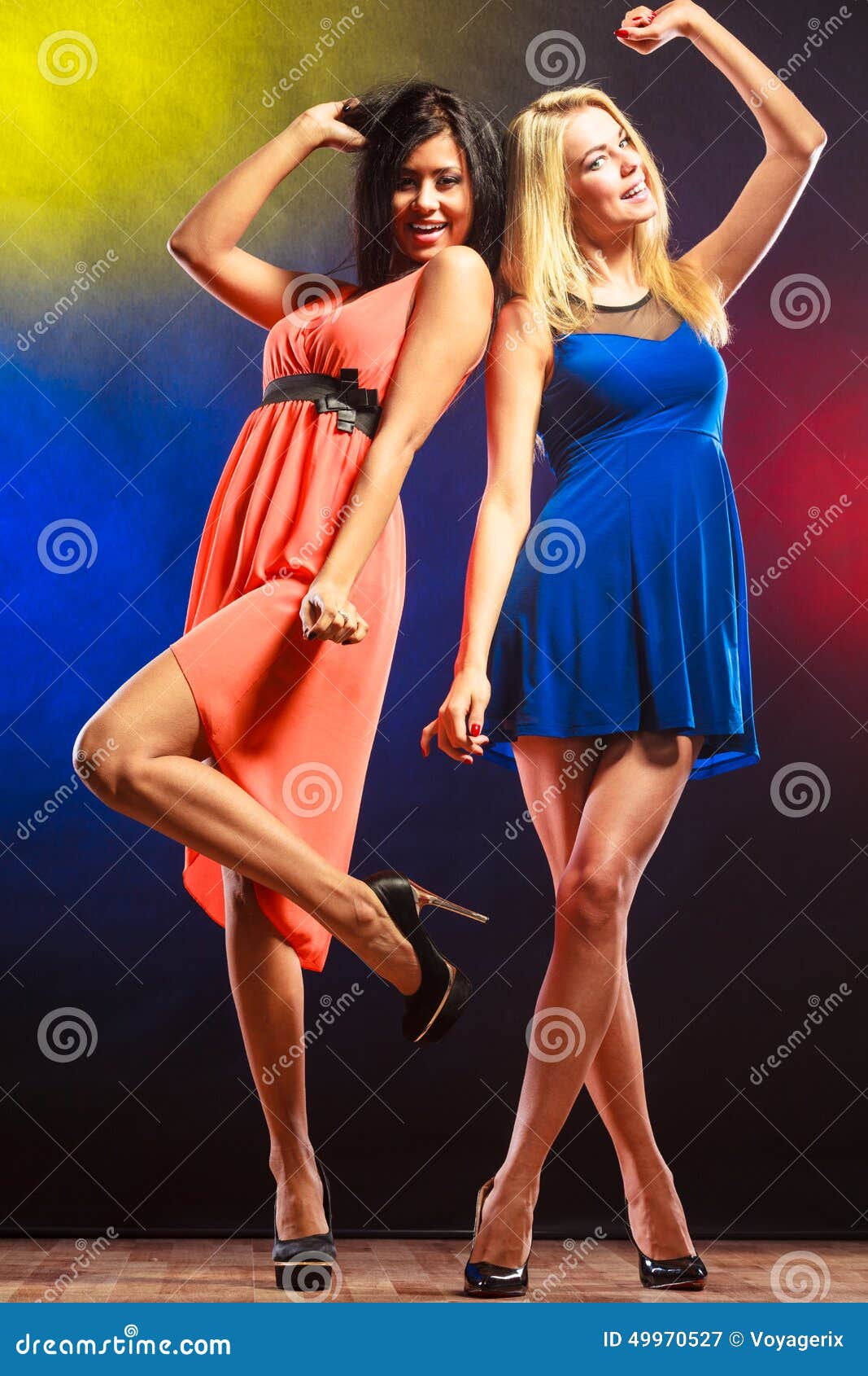 Two Funny Women in Dresses. Stock Image - Image of mixed, dance: 49970527