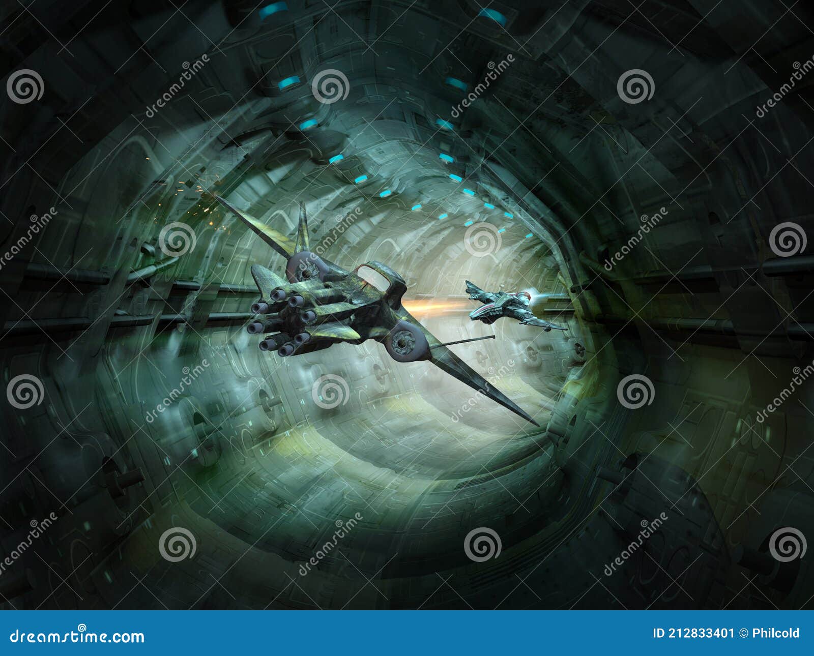 space fighters pursuit inside the tunel