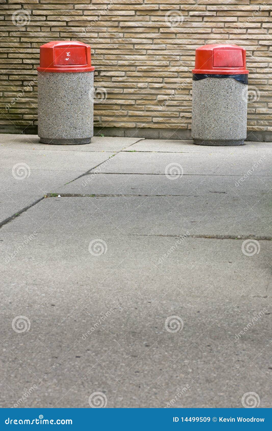 Two Garbage Cans Against Stone Wall Stock Image Image of uneven