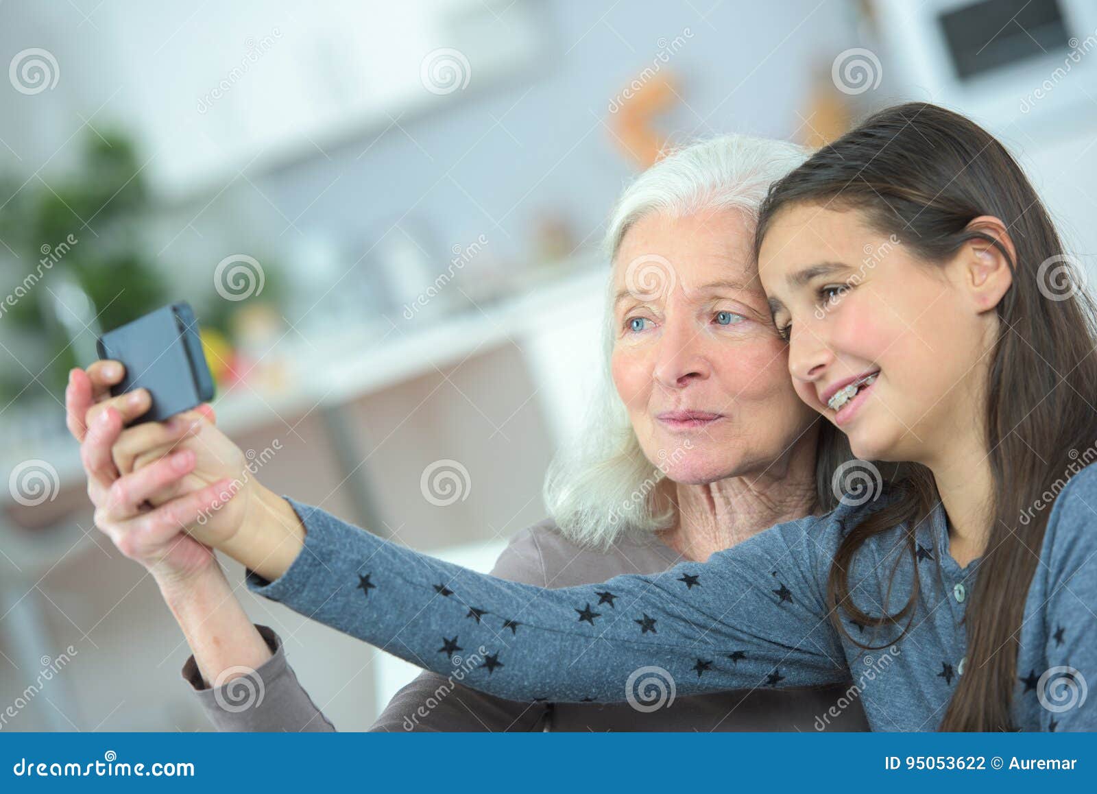 Two Generation Womans Making Funny Selfie Together Stock Photo Image
