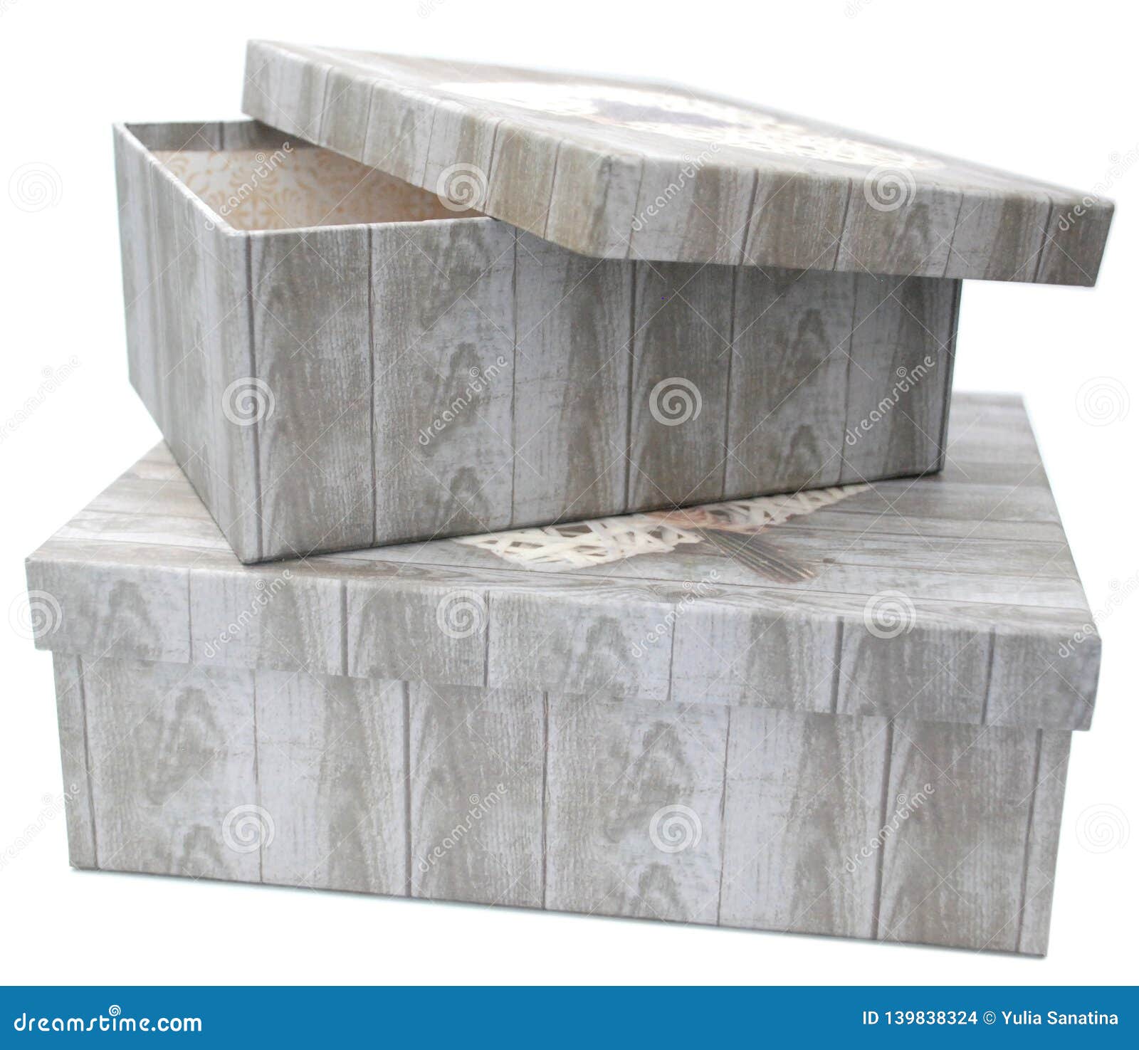 Download Two Gift Boxes With The Wooden Texture Print Stock Photo - Image of gift, paper: 139838324