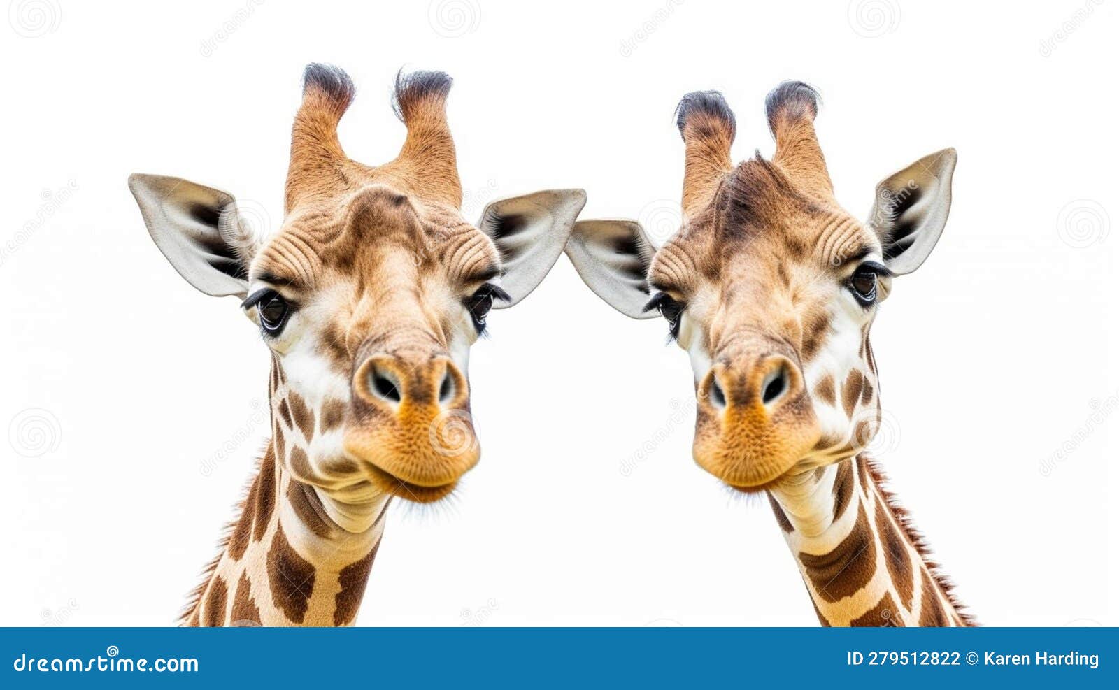 Two Giraffe Heads on White Background Stock Photo - Image of necks