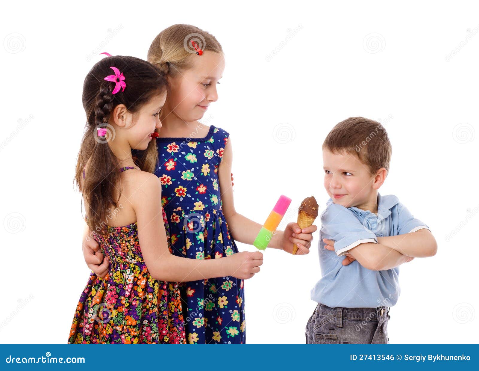 Two Girls And Boy With Ice Cream Stock Photo Image Of Popsicle