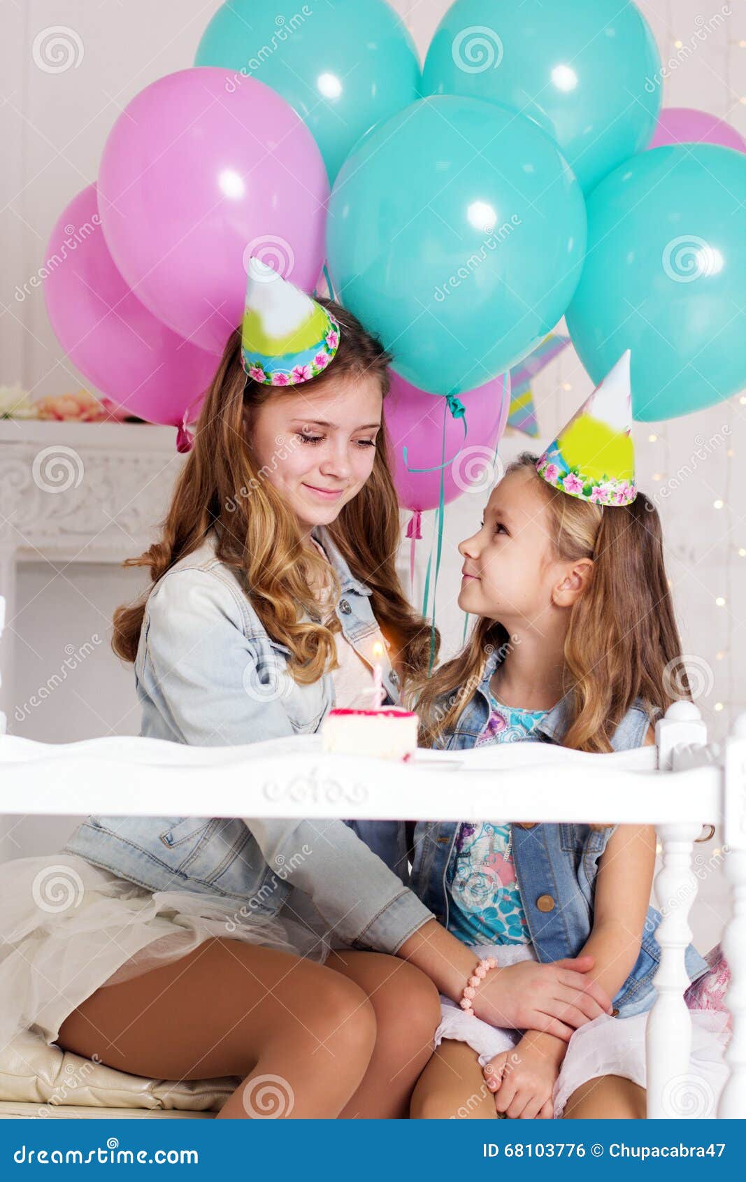 Two Girls are Celebrating Birthday with Cake Stock Photo - Image of ...