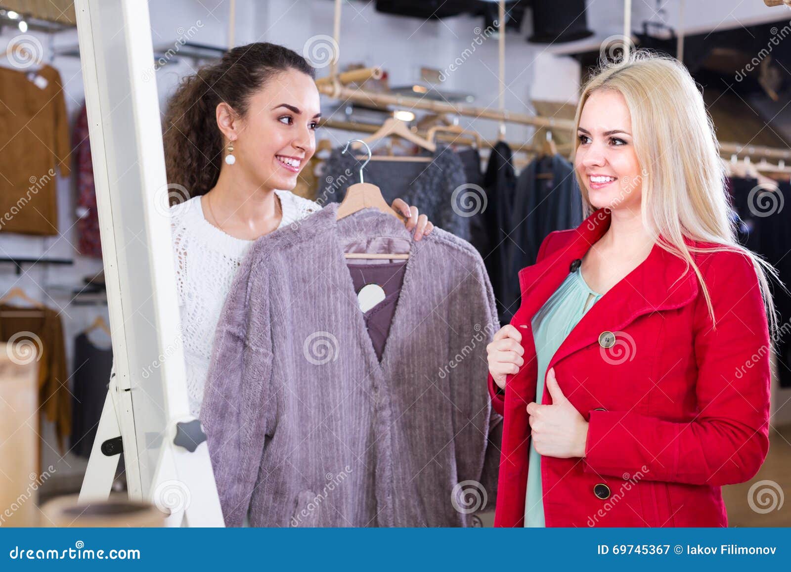 Two Girls at Clothing Store Stock Image - Image of assortment, american ...