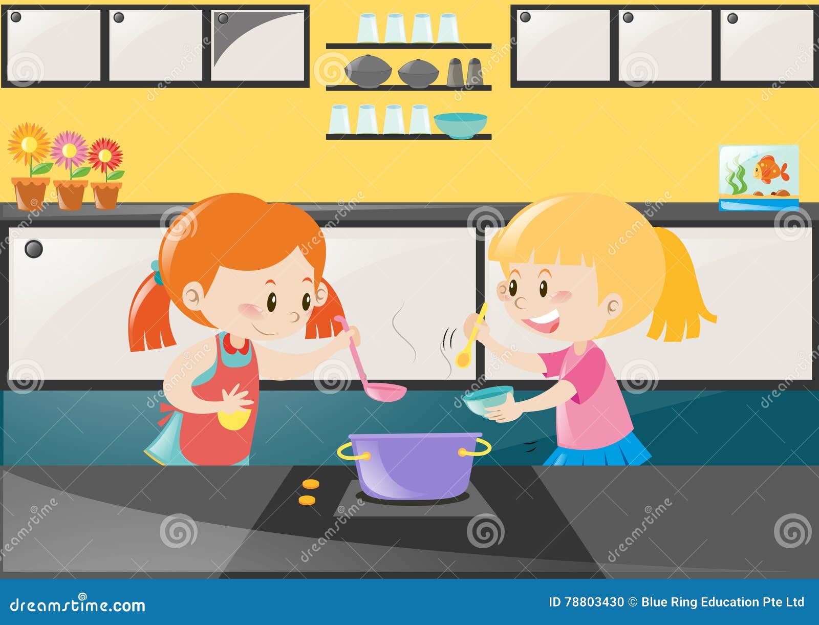 Two Girls Cooking Soup Kitchen Clipart And Illustrations