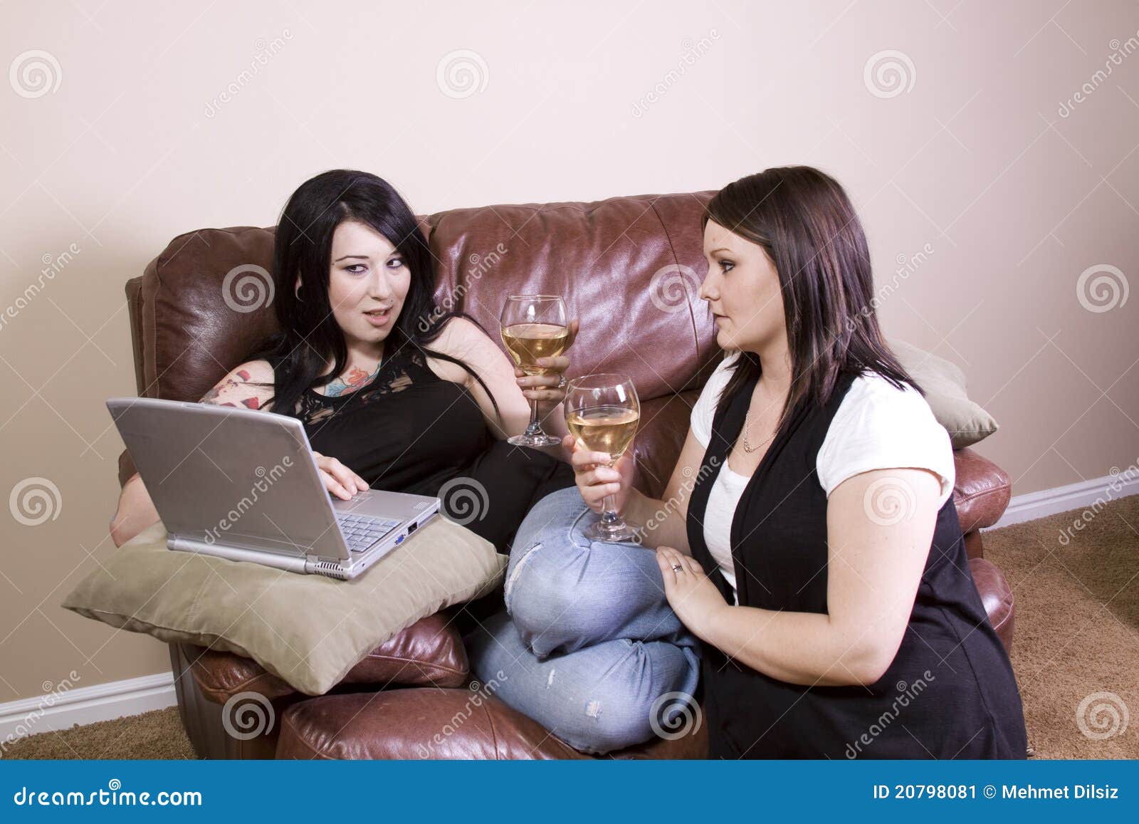 Two Girls on the Couch Shopping Online Stock Image Image of leisure