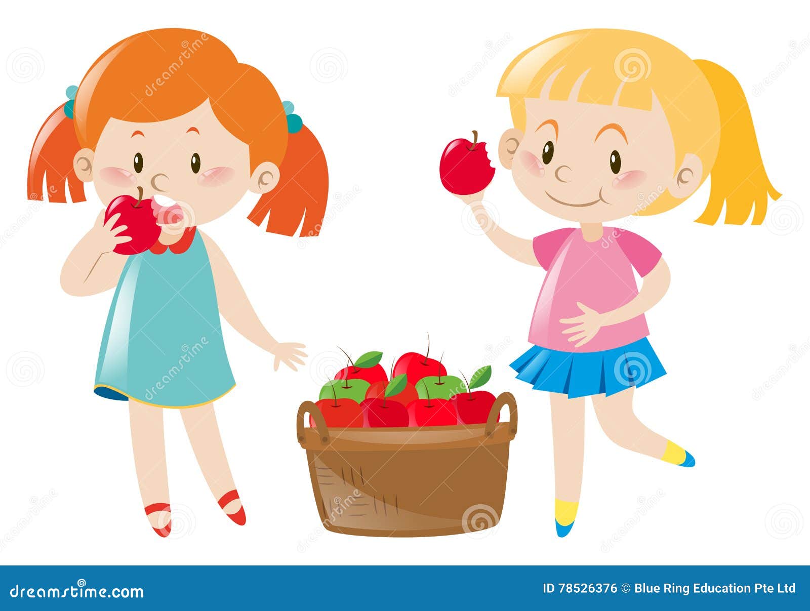 Two Girls Eating Red Apples Stock Vector - Illustration of student ...